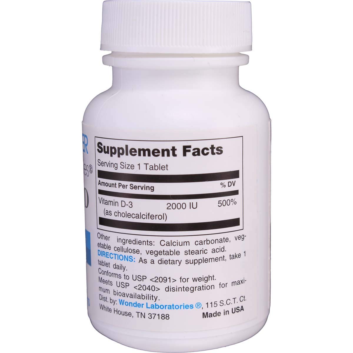 Wonder Laboratories Easy Digest Vitamin D-3 2000 IU Natural Form of Vitamin D3 High Absorption Tablet, 100 Count
