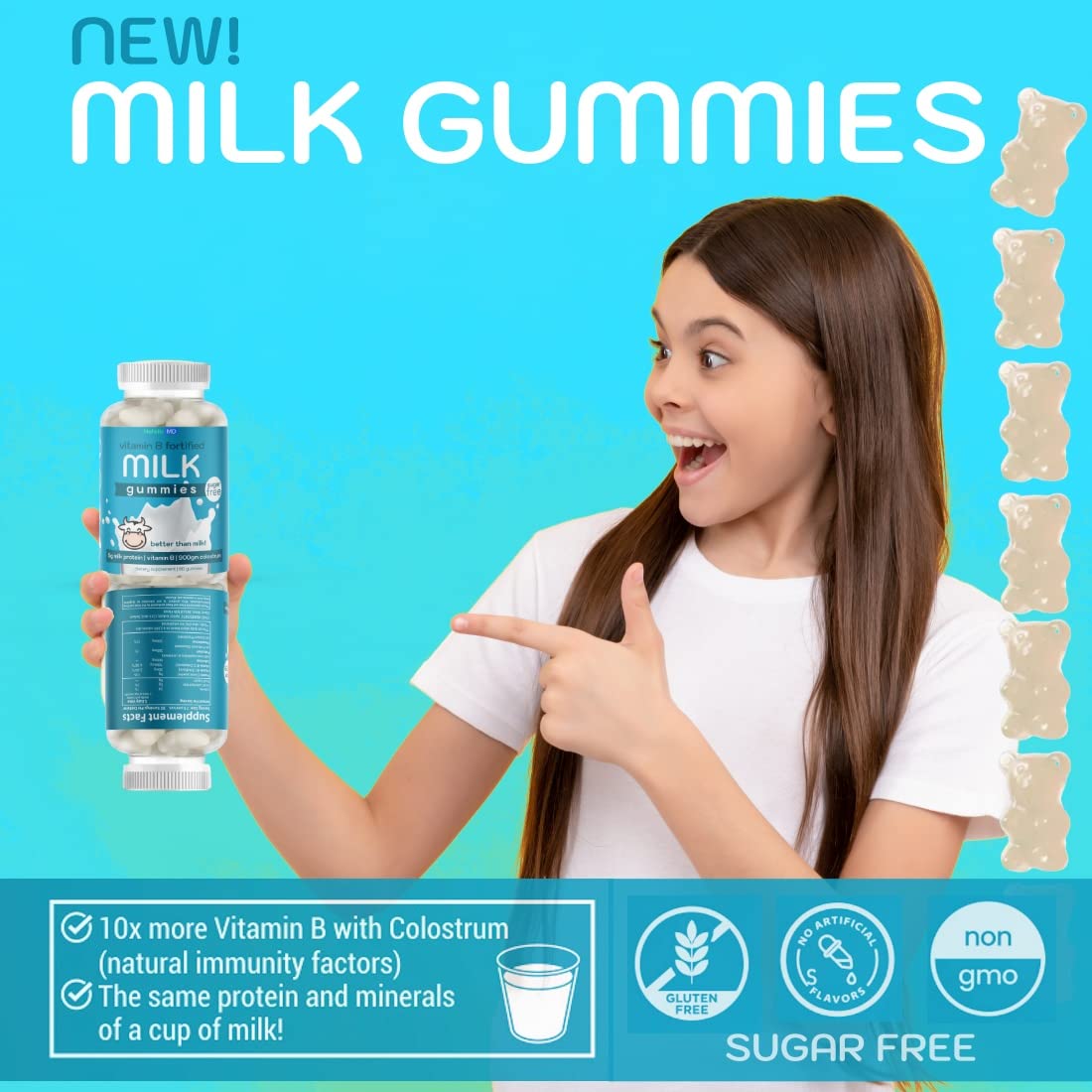 Holistic MD Colostrum Gummies with Vitamin B Complex Milk Protein, Sugar Free, 60 Count