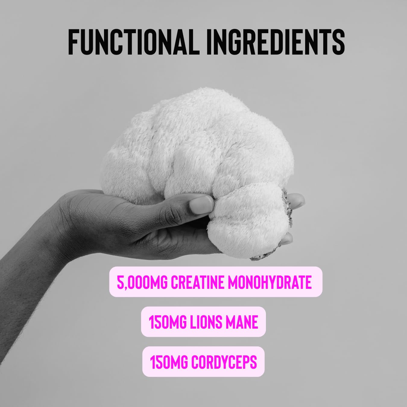 Functional Performance Co. Creatine Monohydrate Powder Micronized with Lion’s Mane & Cordyceps, Berry Flavour, 100 Servings