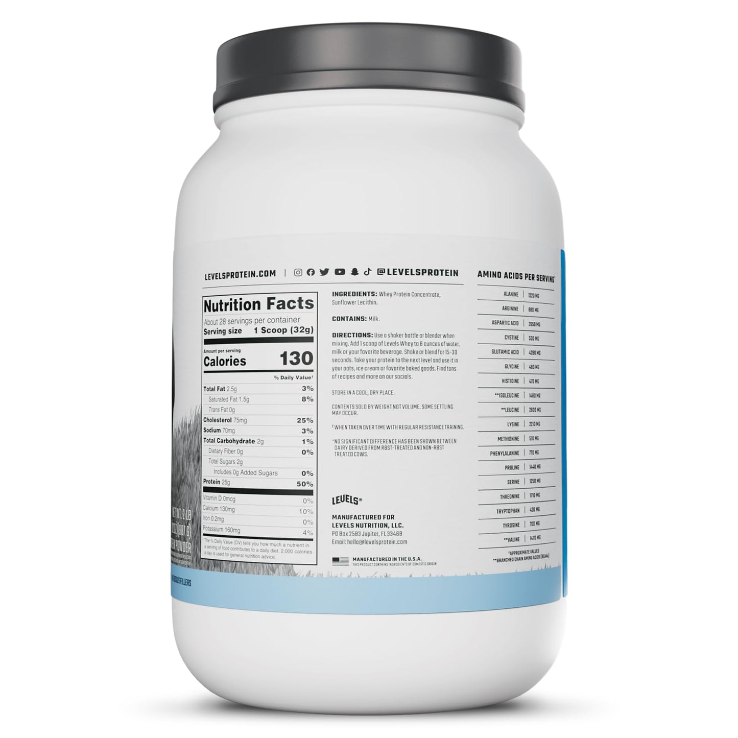Levels Nutrition Grass Fed Whey Protein Powder, 32 Servings