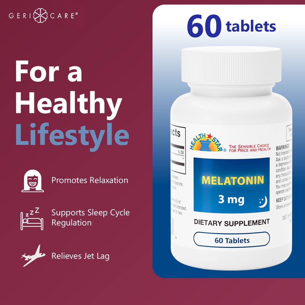 GeriCare Melatonin 3mg Tablets, 60 Count