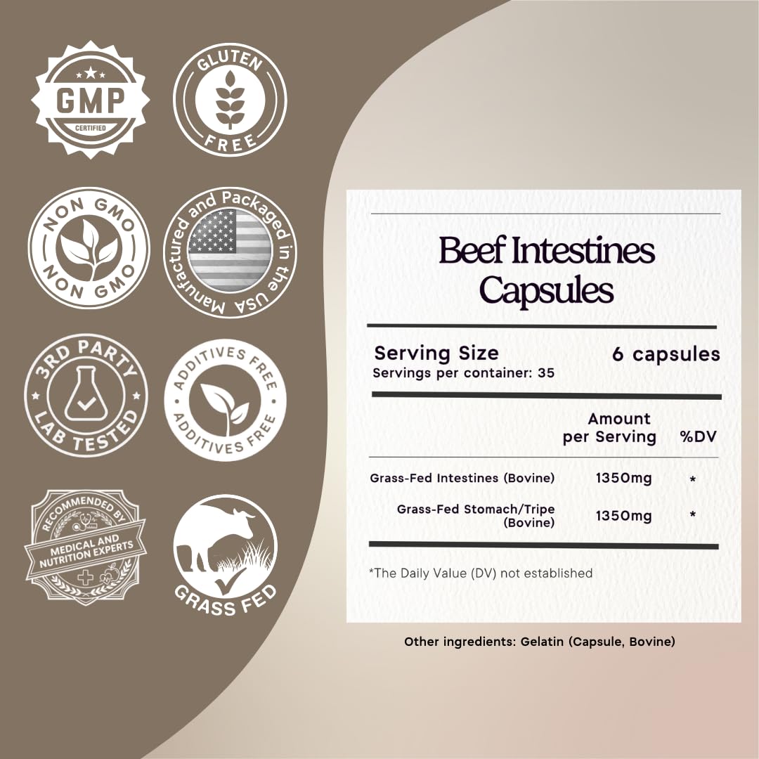 Zen Principle Grass Fed Beef Intestines with Stomach (Tripe) Supplement Capsules, 420 Capsules