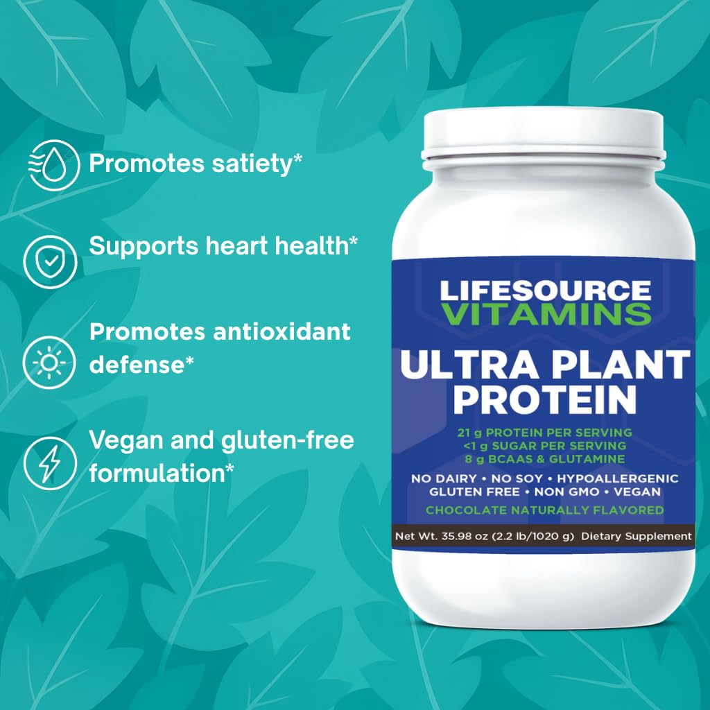 LifeSource Vitamins LifeSource Ultra Plant Protein Raw Vegan Plant Based Protein Chocolate Protein Powder, 2.25 lb