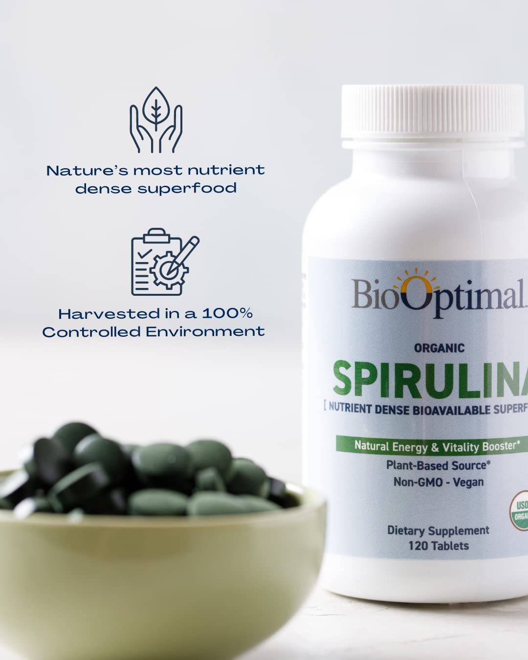 BioOptimal Organic Spirulina Tablets, 120 Tablets