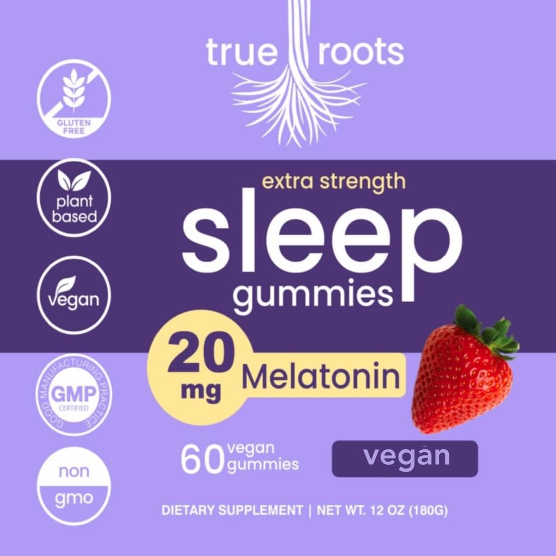 True Roots Sleep Gummies 20mg Melatonin Gummy 60 Count