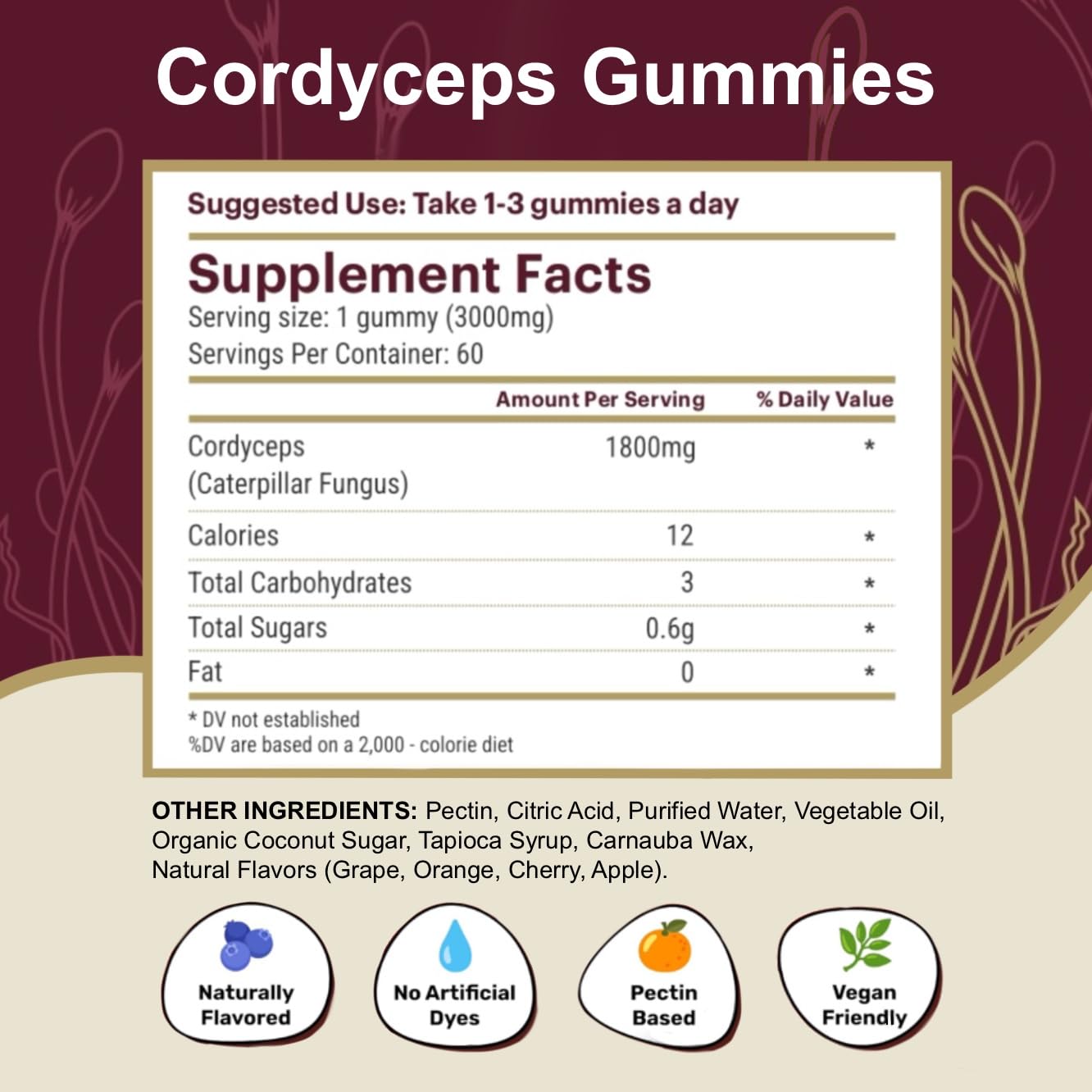 Belmonia Cordyceps Mushroom Gummies, 60 Count