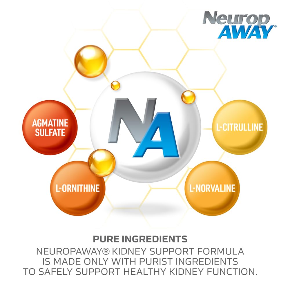 NeuropAWAY Kidney Support Formula Sugar Free with Agmatine Sulfate 500mg L-Novaline 50mg L-Ornithine 150mg L-Citrulline 100mg Capsule, 90 Count