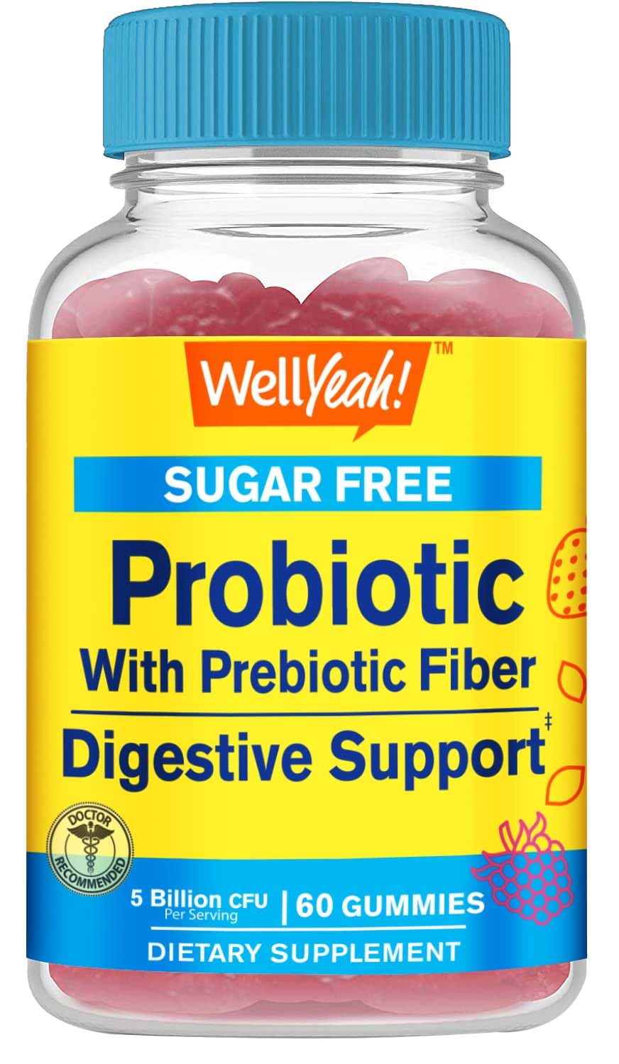 WellYeah Sugar Free Probiotic with Prebiotic Gummy 60 Count