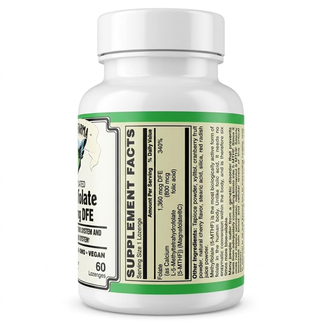 AlchePharma Coenzymated Methylfolate 1,360 mcg DFE - Bioactive L-5-MTHF Chewable 60 Lozenges