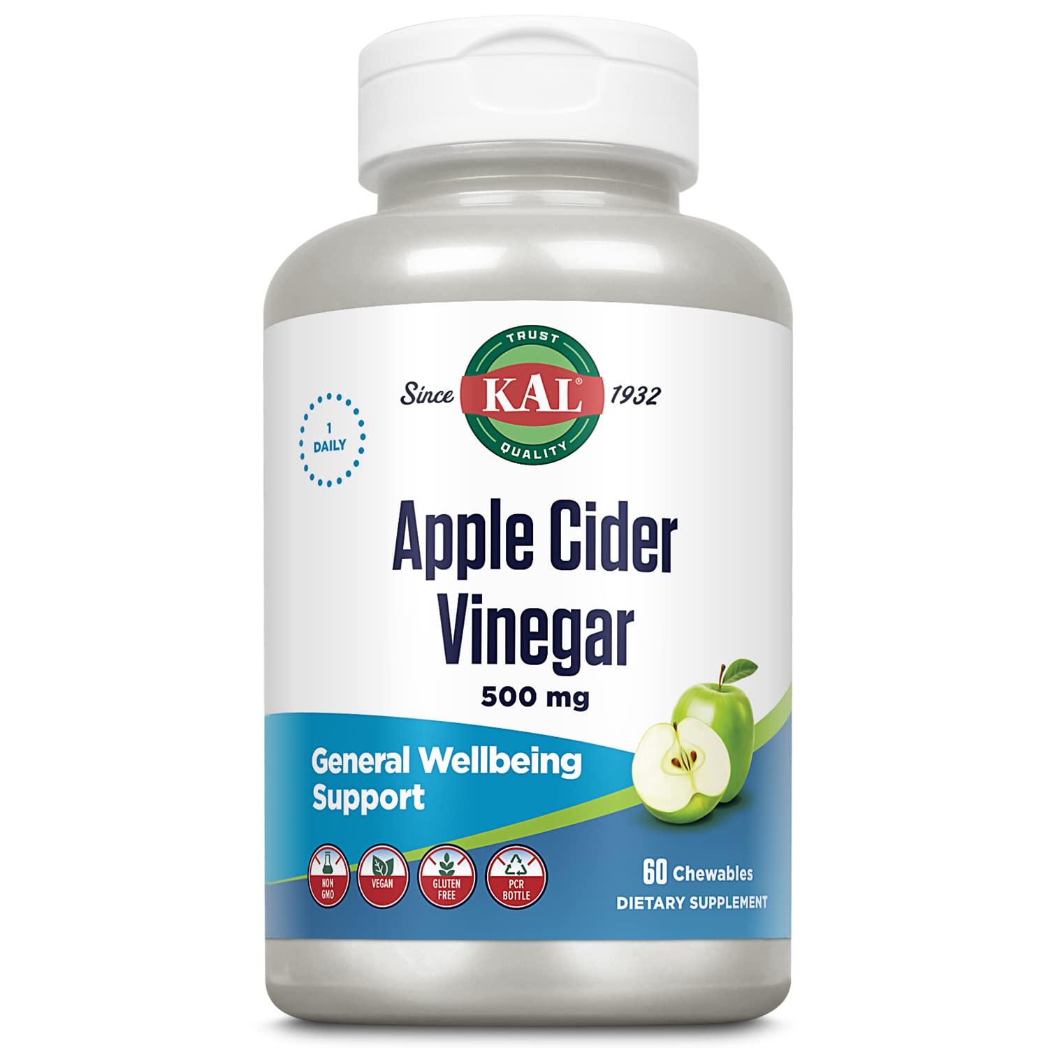KAL Apple Cider Vinegar 500 mg Tablet, 60 Count