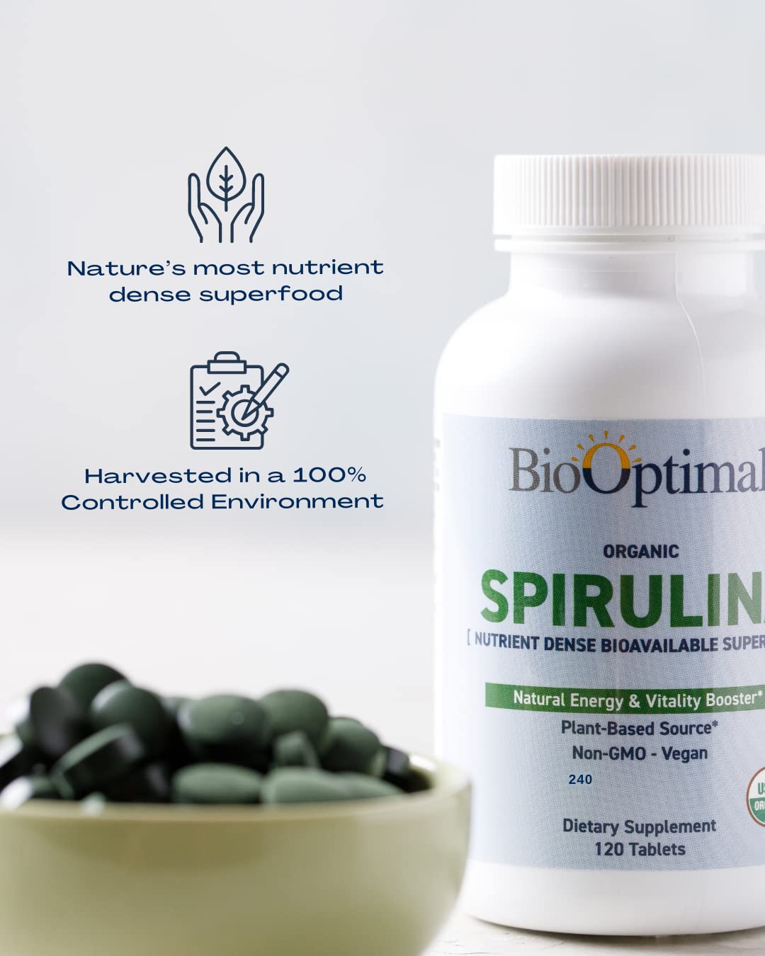 BioOptimal Organic Spirulina Tablets - 240 Tablets