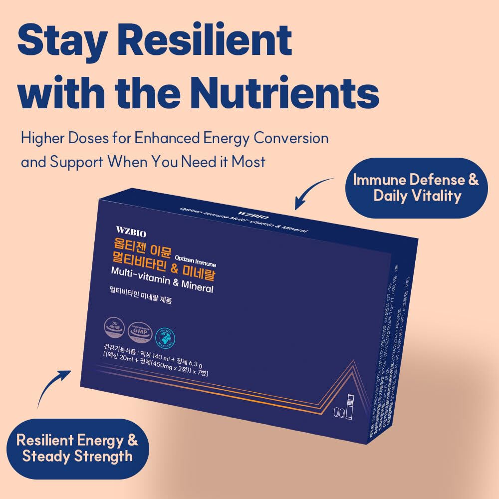 WZBIO Optizen Immune Multivitamin & Mineral with Vitamin C, B1, B6, Zinc & Selenium - Supports Immune Health, Energy & Recovery, Liquid & Tablet, 7 Day Supply