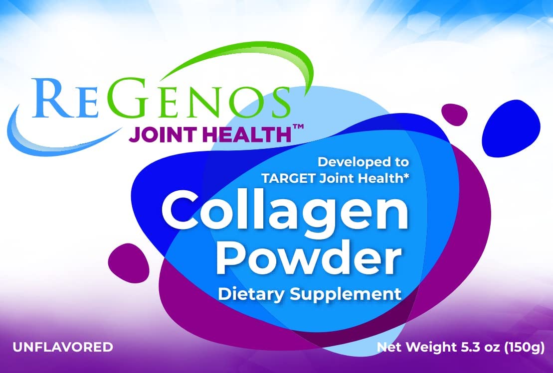 ReGenos Joint Health Collagen Peptides Powder Supplement, Hydrolyzed Collagen, Unflavored Collagen, Protein, Gluten Free, Kosher, 5.29 oz