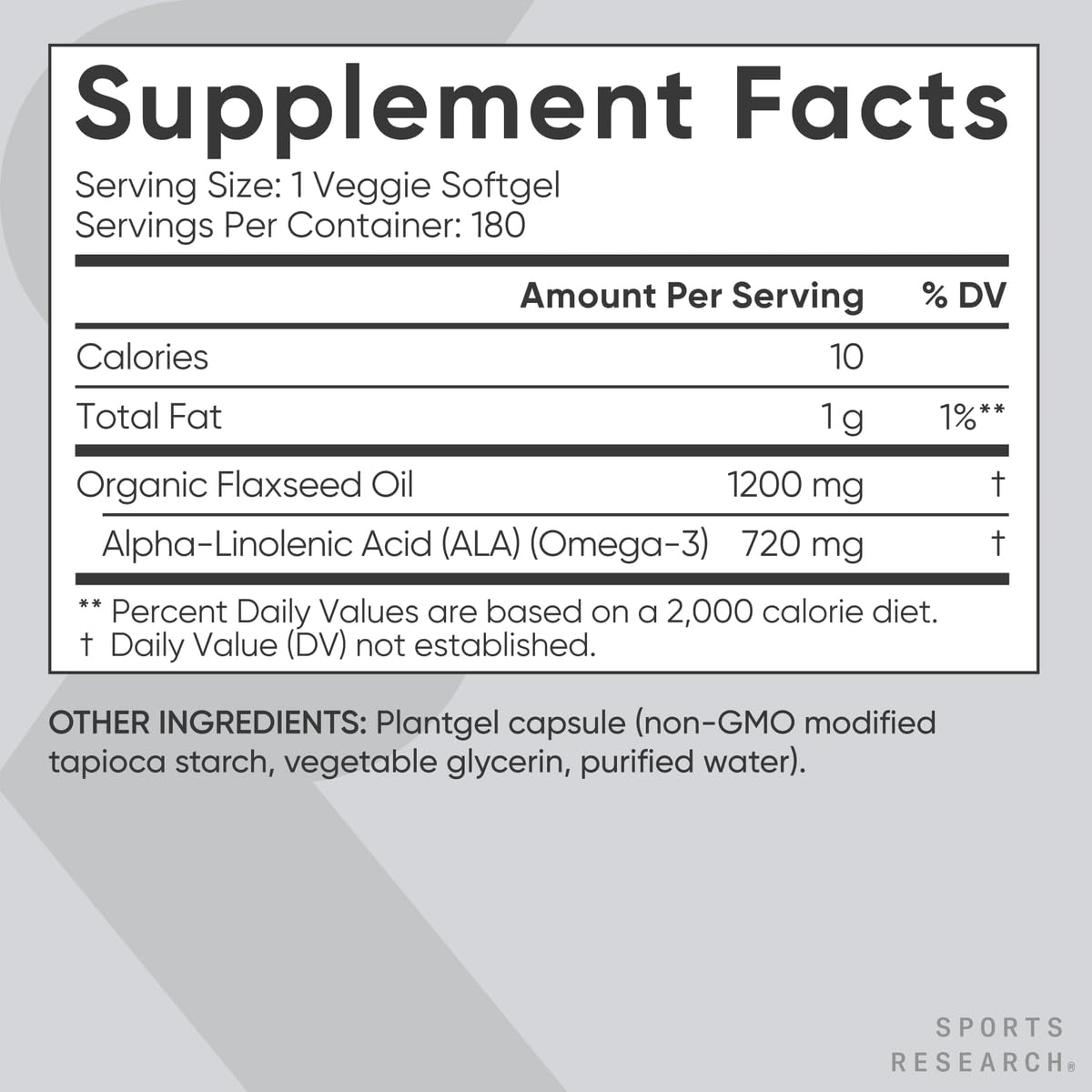 Sports Research Vegan Flaxseed Oil Veggie Softgels, 180 Count