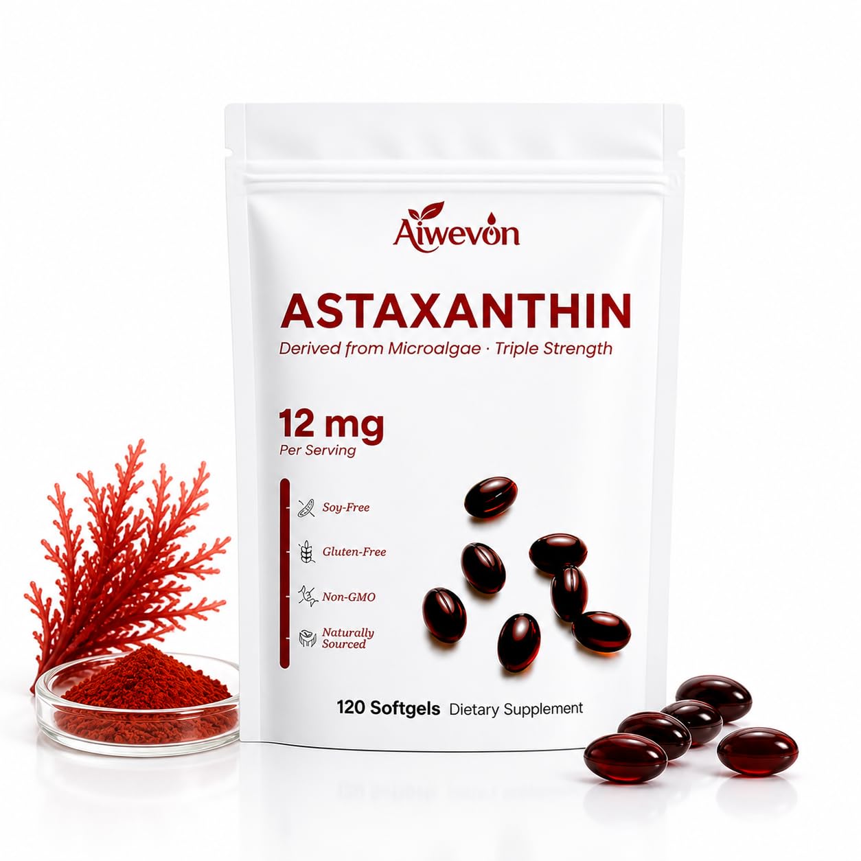 Aiwevon High Potency Astaxanthin 12mg Softgels 120