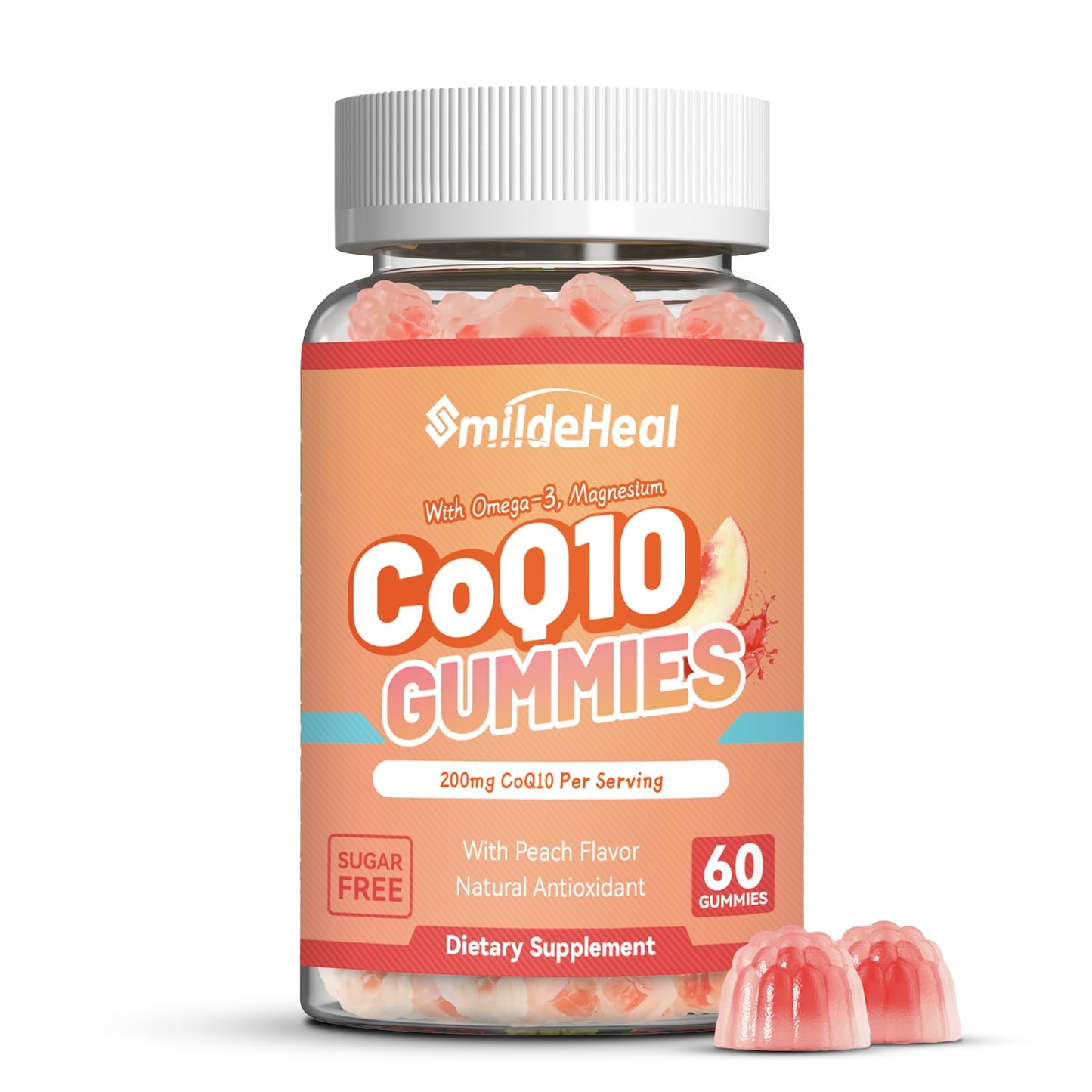 SmildeHeal CoQ10 Gummies 200mg with Omega-3, EPA + DHA & Magnesium, Vegan - 60 Gummies