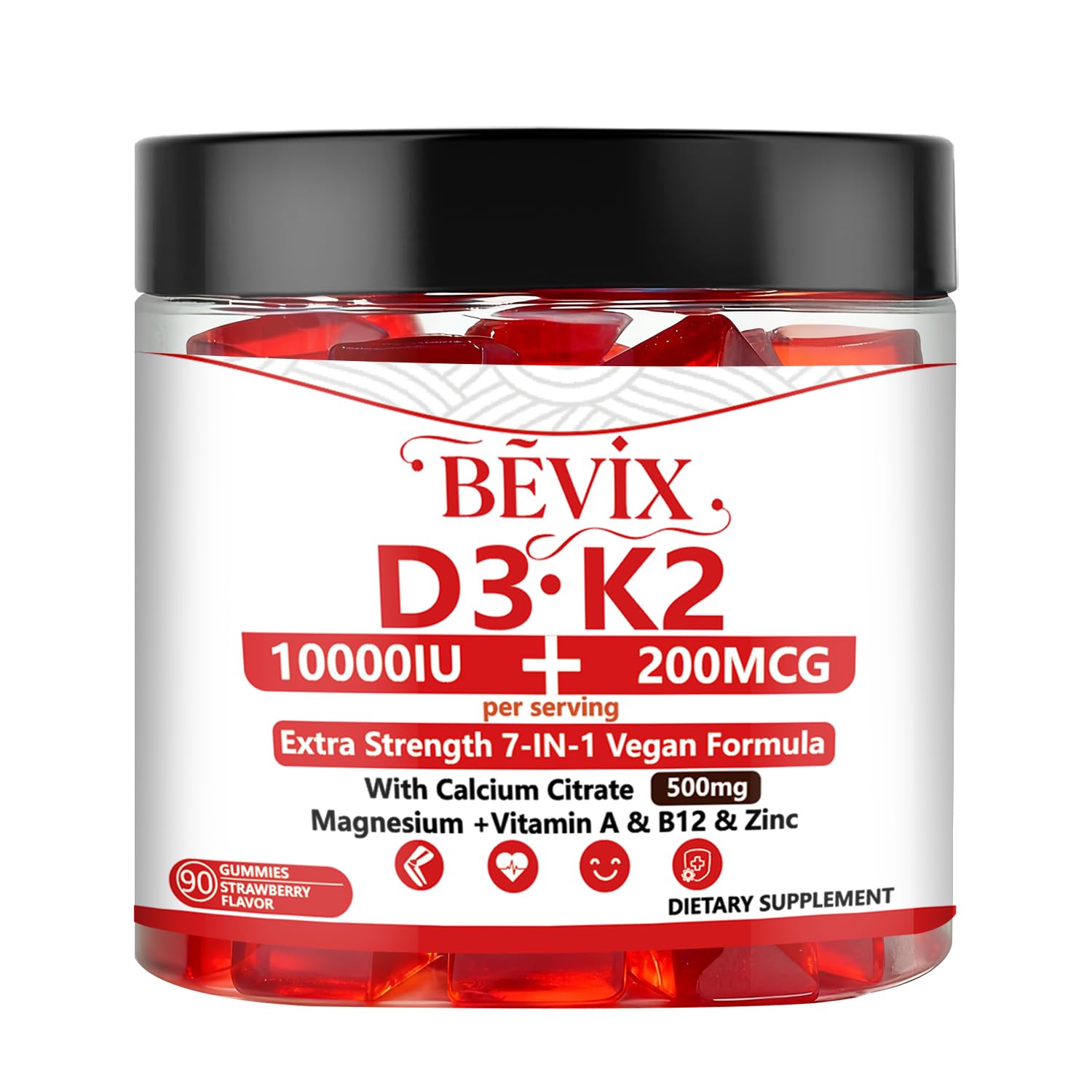BEVIX Vitamin D3 K2 Gummies 90 Count