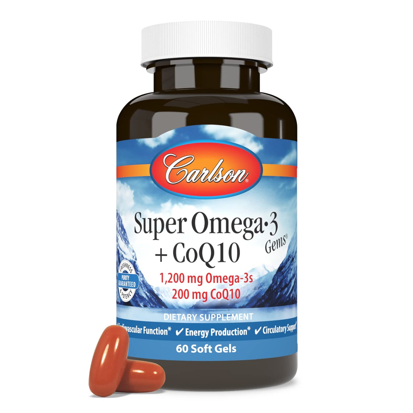 Carlson Super Omega-3 Gems + CoQ10 Softgels 60 Count