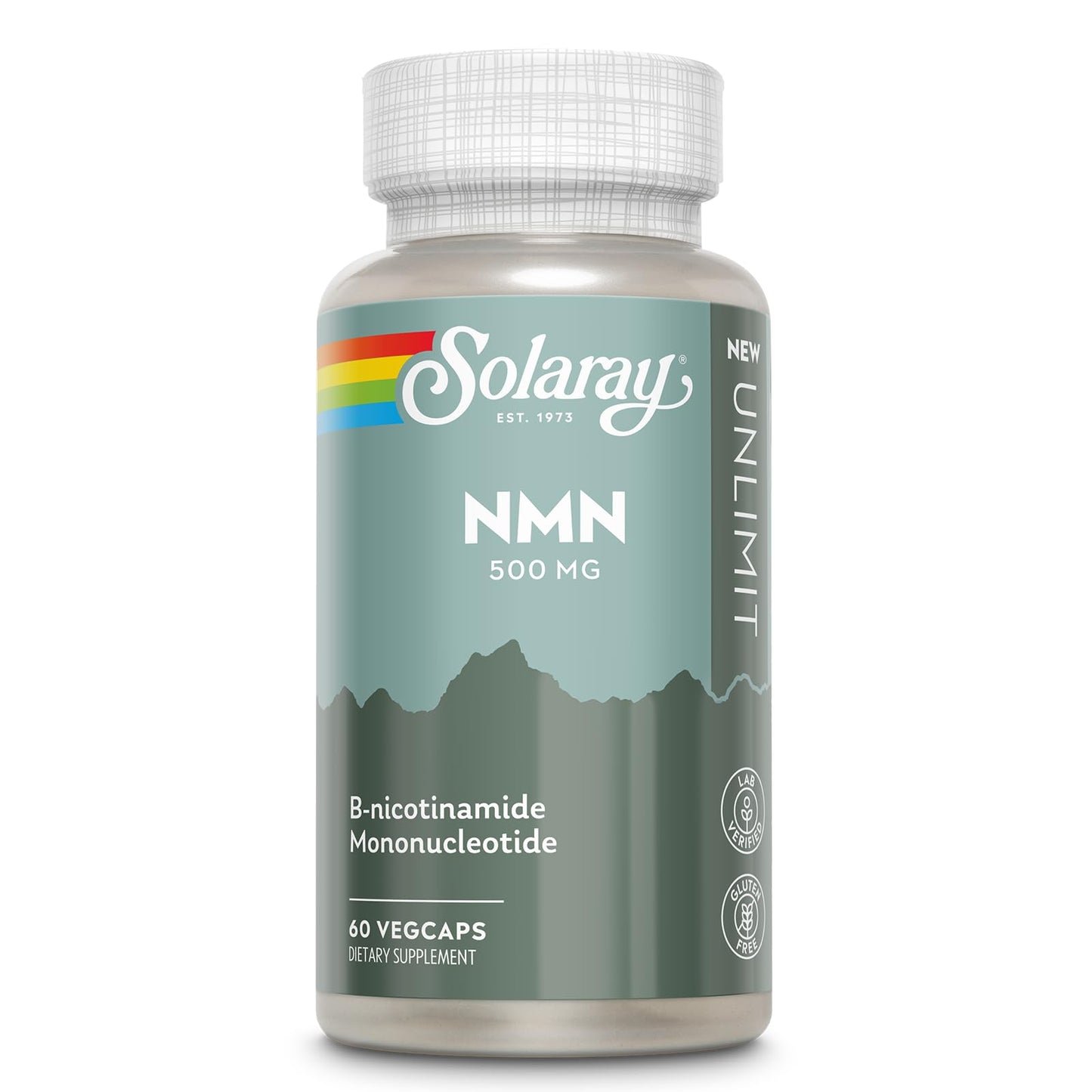 SOLARAY NMN Supplement 500 mg - Precursor to NAD Plus, Once Daily - Supports Longevity, Cellular Energy and Metabolism - Lab Verified, Non-GMO, Vegan - 60 Capsules