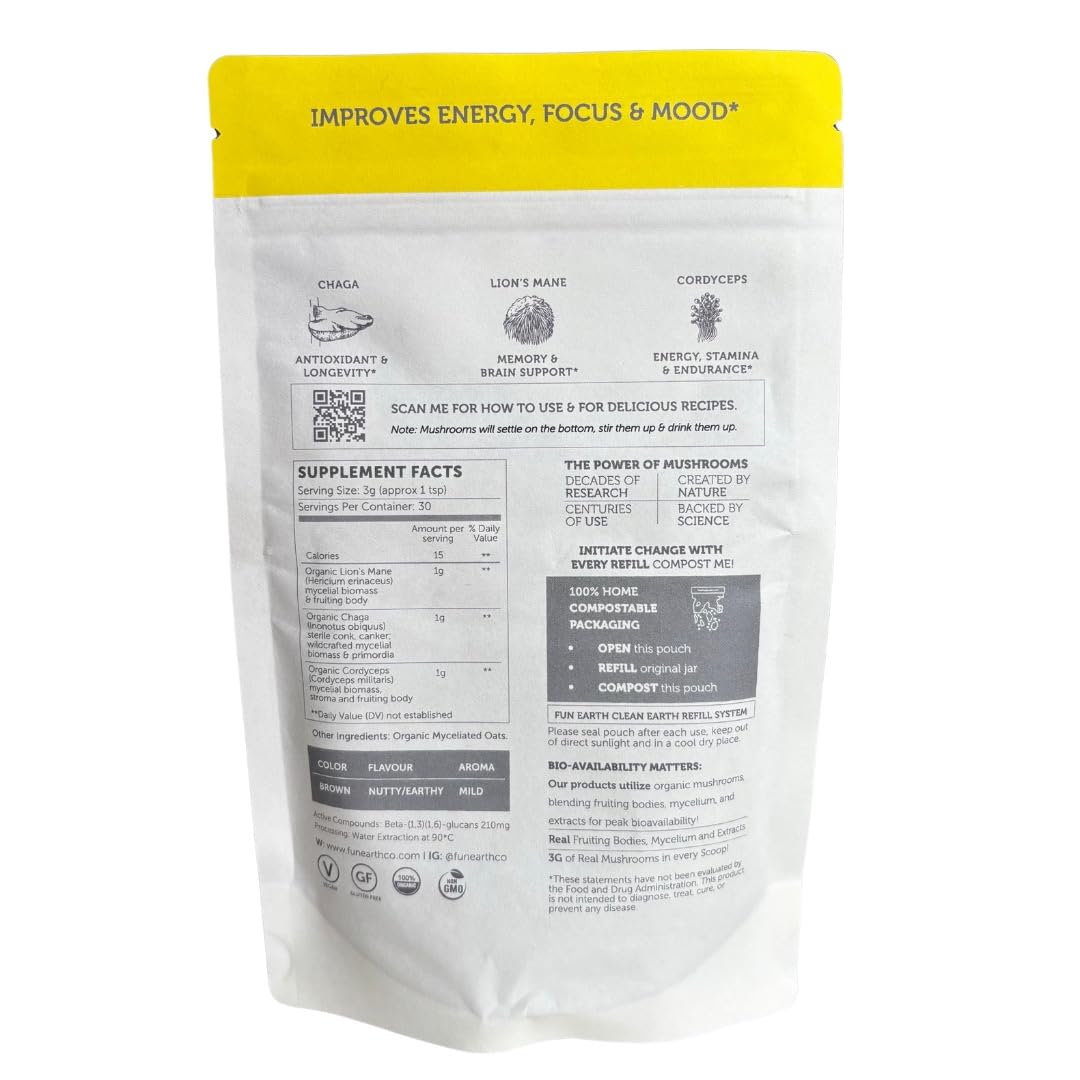 Fun Earth Morning Routine Mushrooms Mushroom Supplement Powder, 3.17 oz