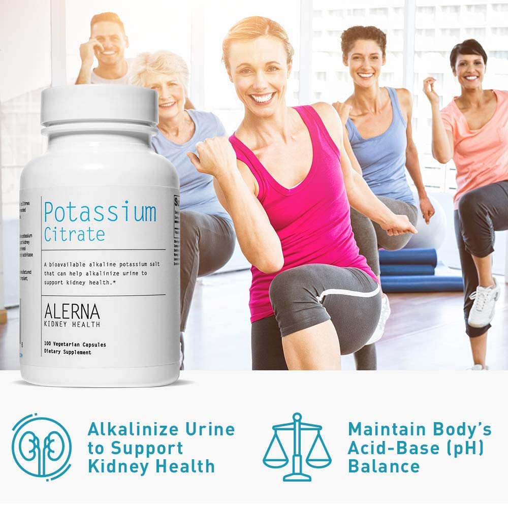 Alerna Kidney Health Potassium Citrate 99 mg Dietary Supplement – Potassium Mineral Supplement for Electrolyte Balance and Normal pH Support Capsules, Pack of 3