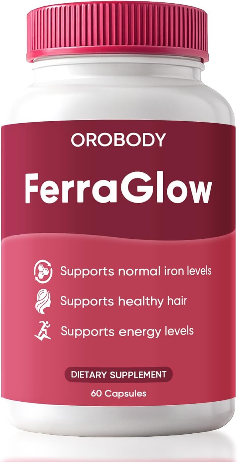Megacephalus Ferraglow Ferritin Supplement - Daily Iron Support Capsules with Iron Bisglycinate Lactoferrin Vitamin C B12 and Gentle Absorption, 60 Capsules