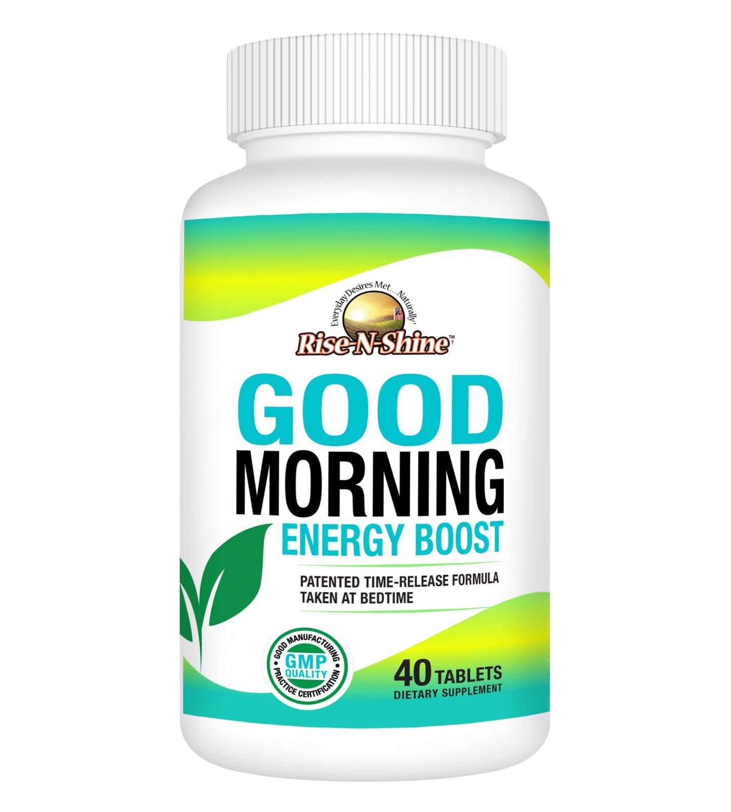 Rise-N-Shine Good Morning Energy Boost, Focus and Alertness Support Supplement with B12, Guarana, L-Tyrosine, Ginseng Tablet, 40 Count
