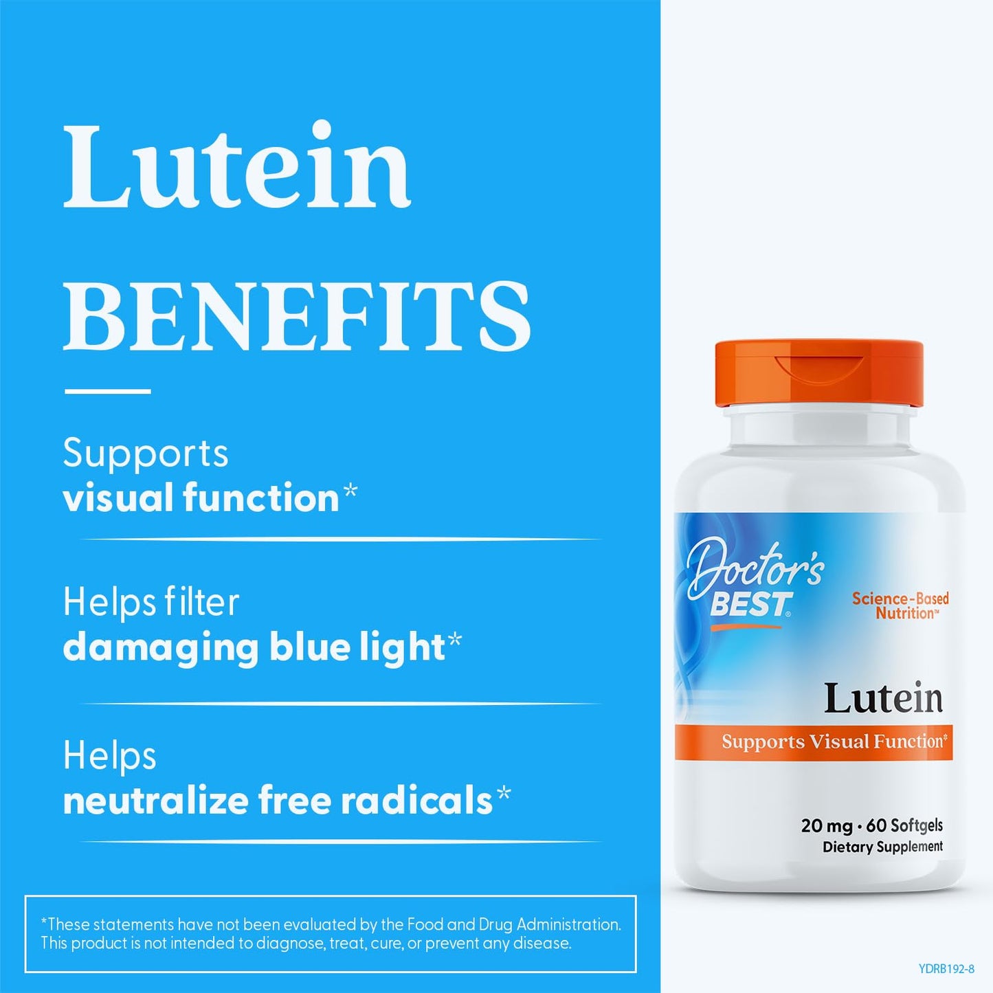 Doctor's Best Lutein Supplement 20mg with Zeaxanthin 1mg Softgels 60