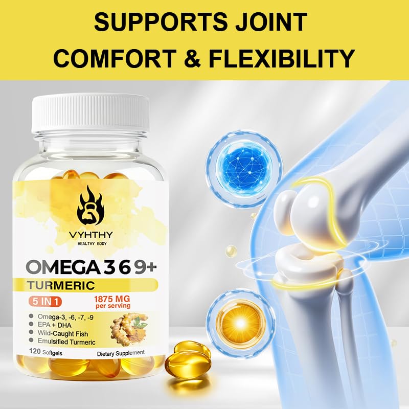 VYHTHY Omega-3-6-9 Softgels with Turmeric, Curcumin, DHA & EPA, 120 Count