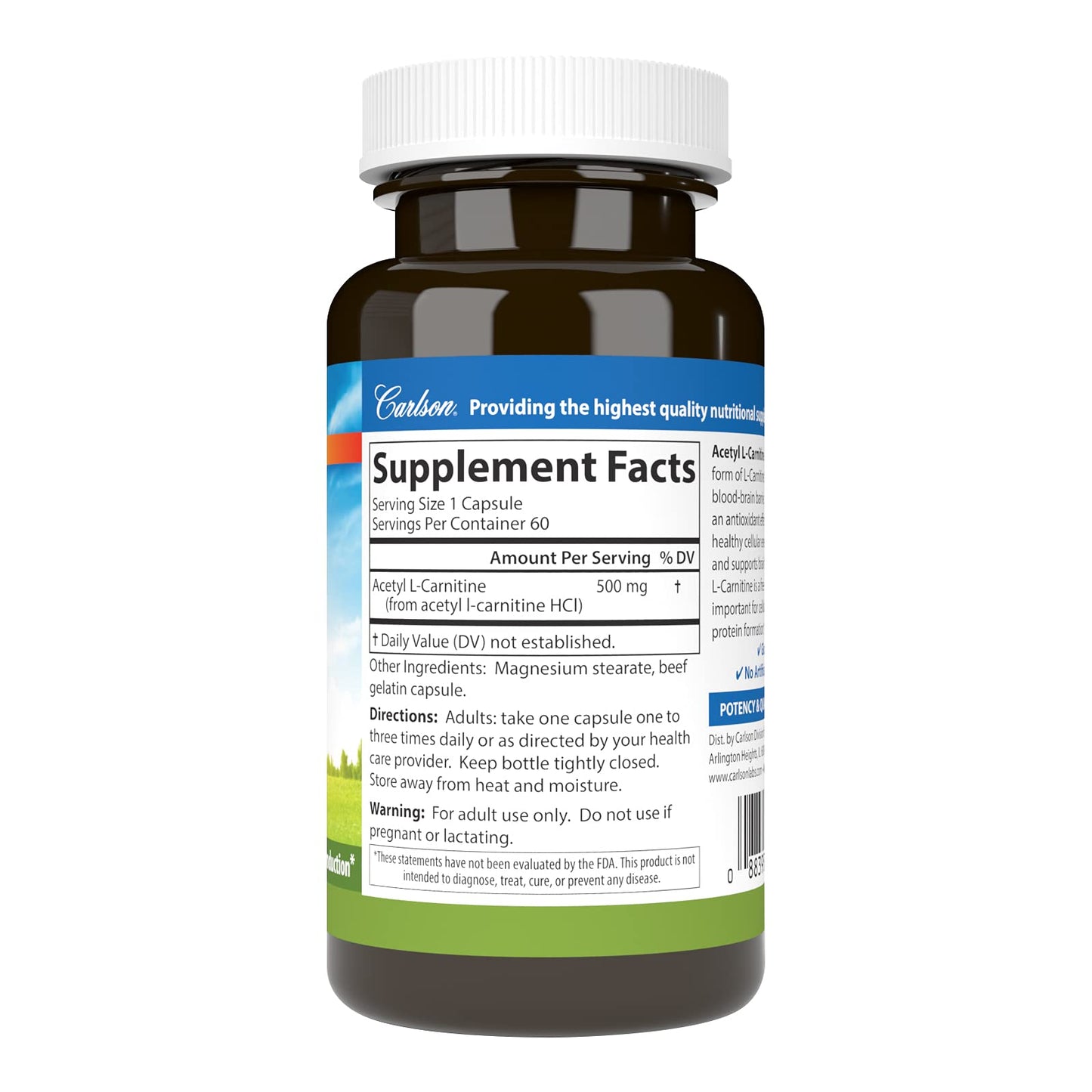 Carlson Acetyl L-Carnitine 500mg Capsules, 60 Count