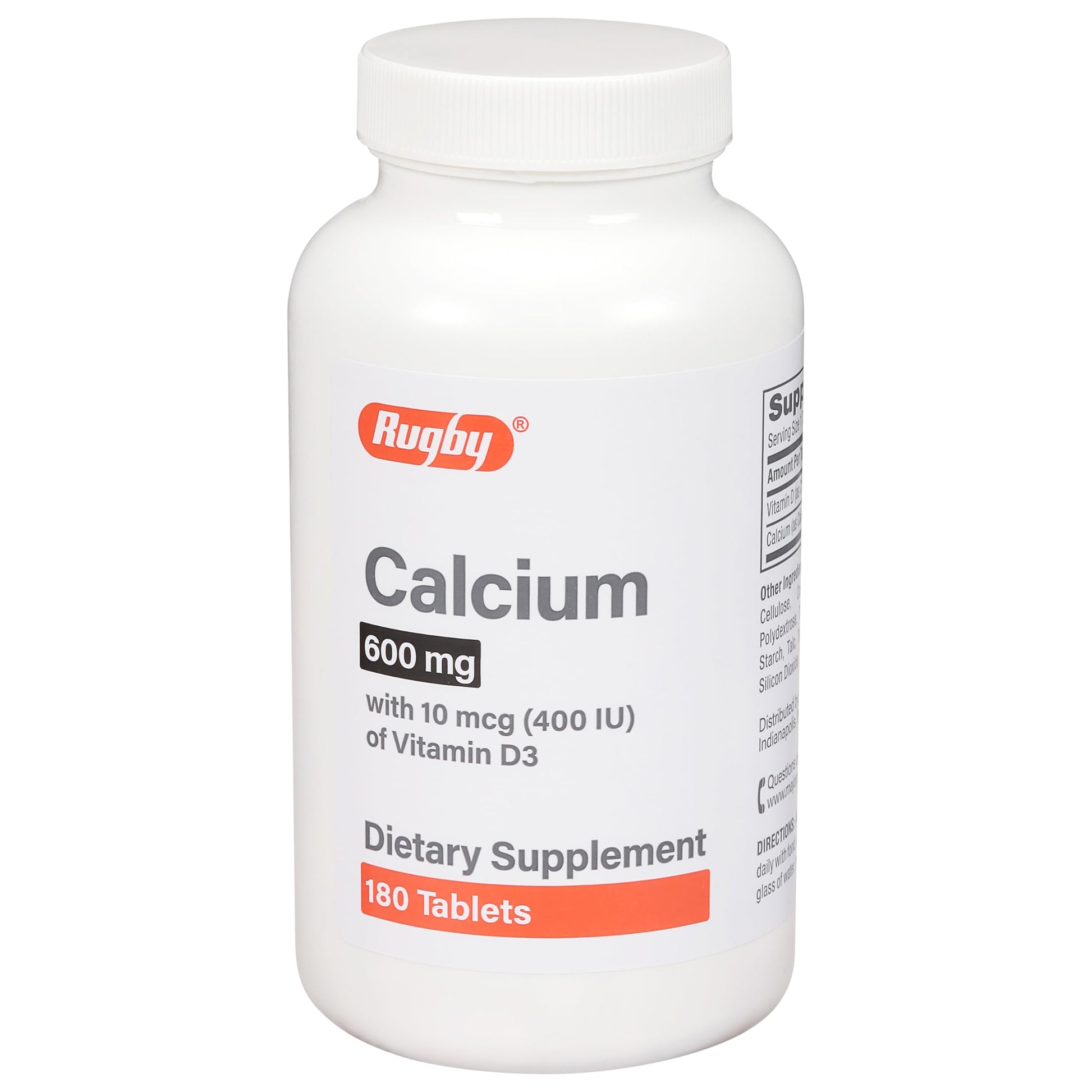 Rugby Laboratories Calcium Tablets 600mg with Vitamin D3 400IU, 180 Tablets