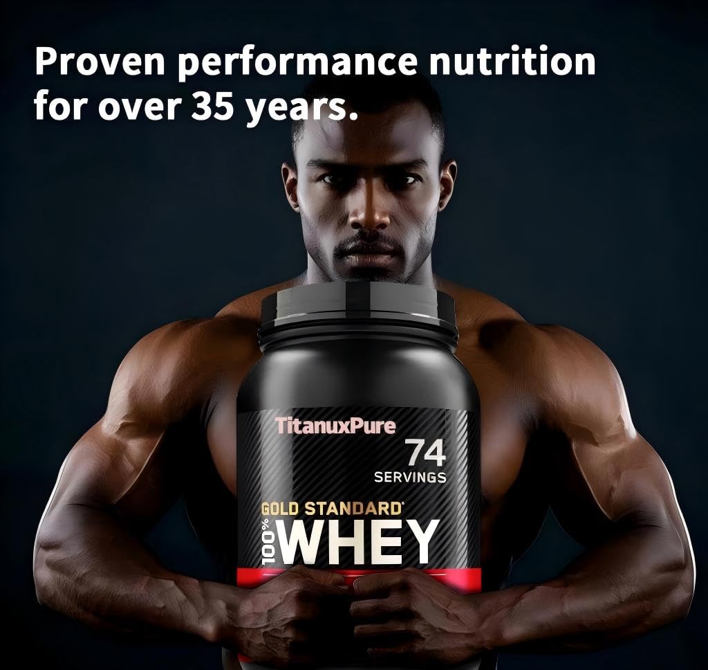 TitanuxPure Gold Standard 100% Whey Protein Powder, Double Rich Chocolate, 5 Pound, 80 Servings