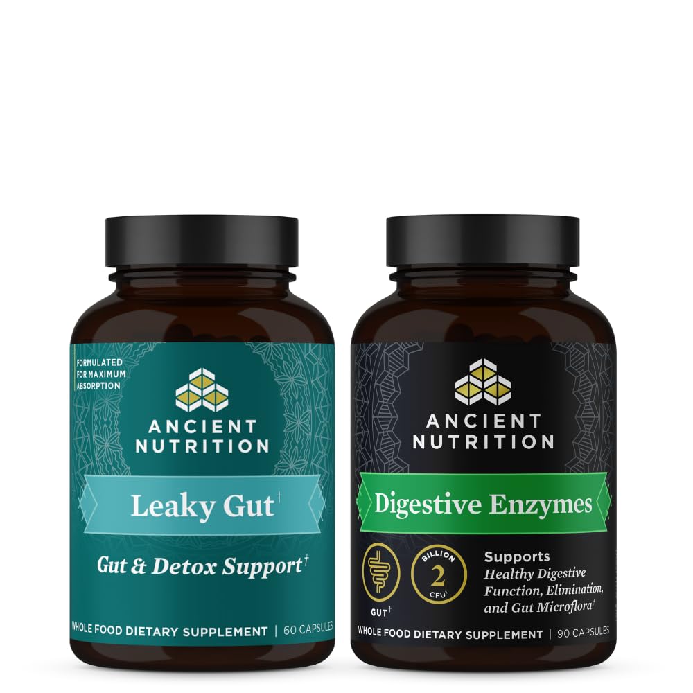 Ancient Nutrition Leaky Gut Capsules and Digestive Enzymes Capsules, 180 Count