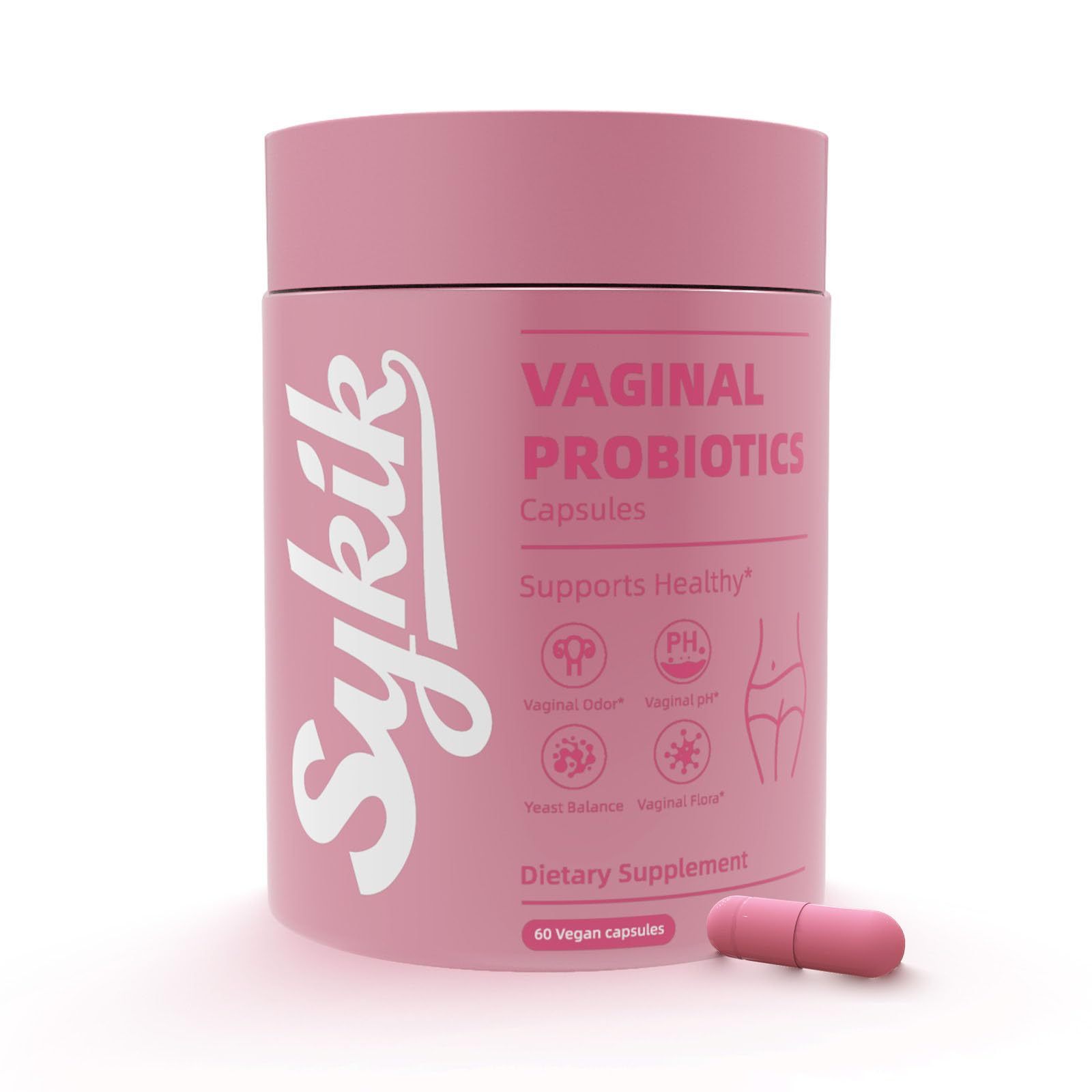 Sykik Women's Vaginal Probiotics with Prebiotics & Lactobacillus Blend, pH Balance, Capsule, 60 Count