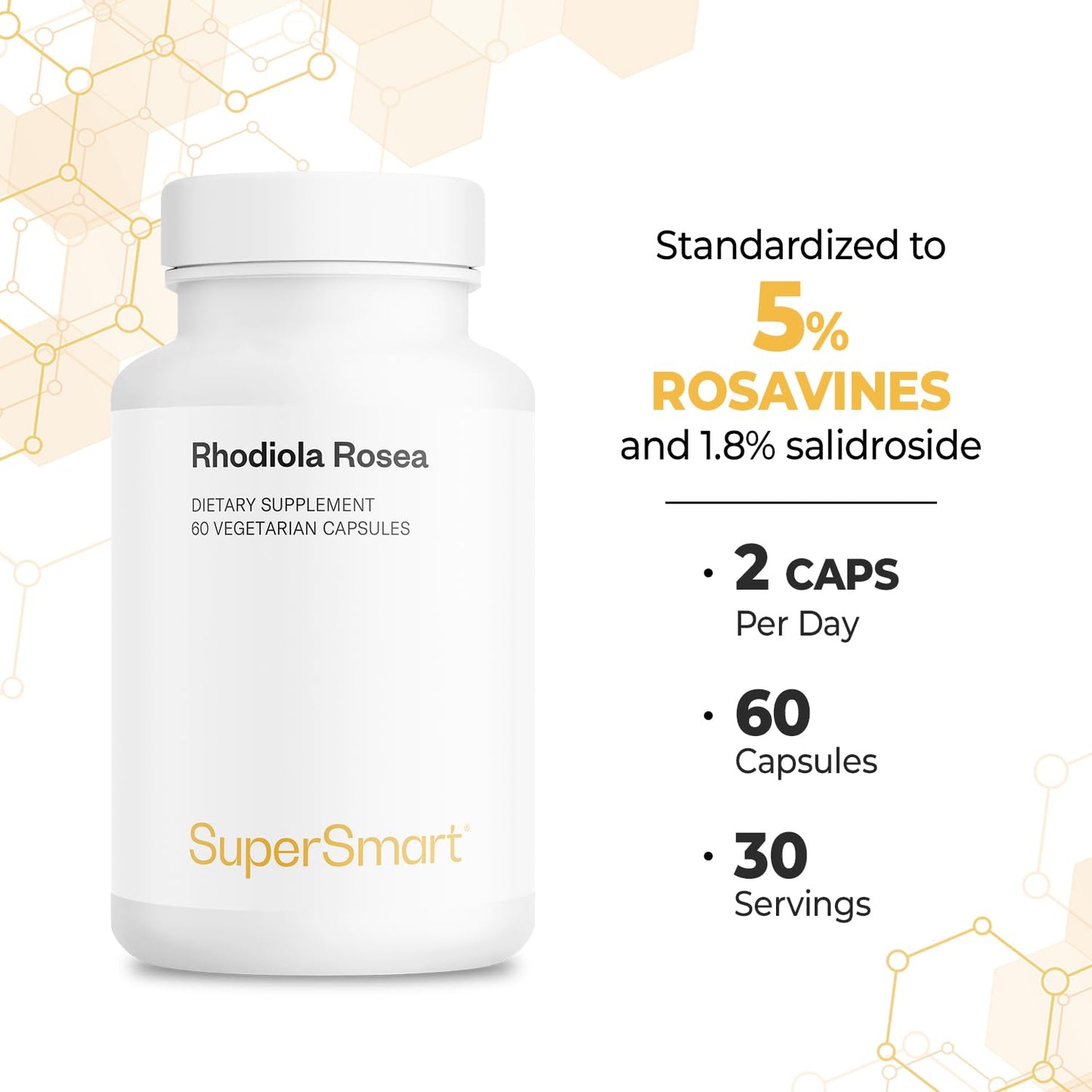 Supersmart Rhodiola Rosea 600mg per Day Capsule, 60 Vegetarian Capsules