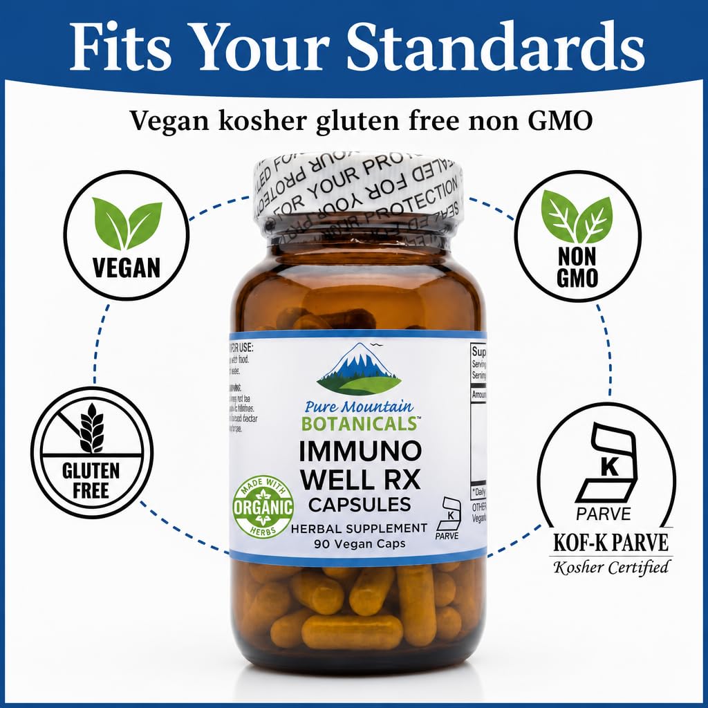 Pure Mountain Botanicals Immuno Well Immune Support Supplement Capsules, 90 Count