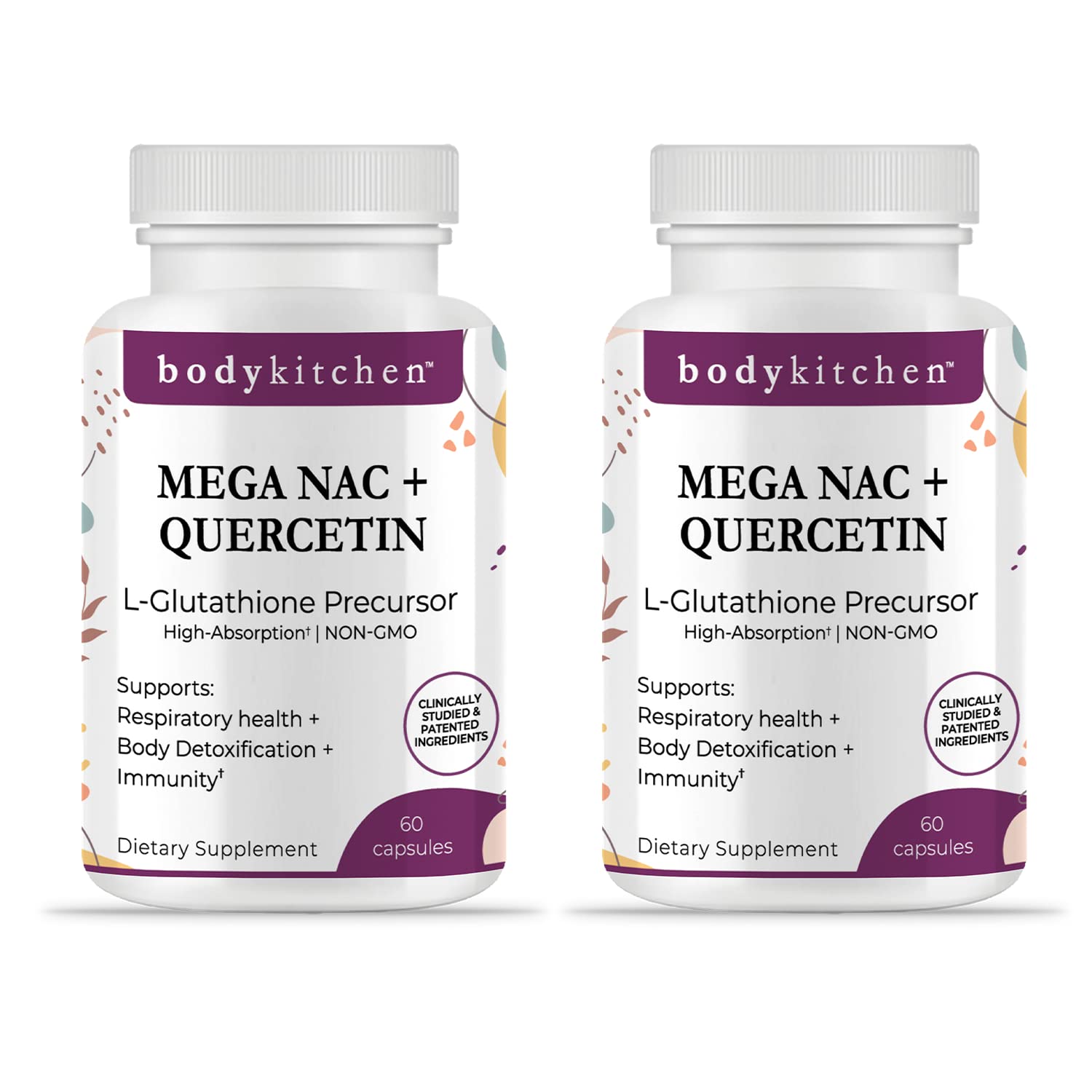 Body Kitchen Mega NAC N-Acetyl Cysteine 600 mg with Quercetin Veggie Caps, 2-Pack