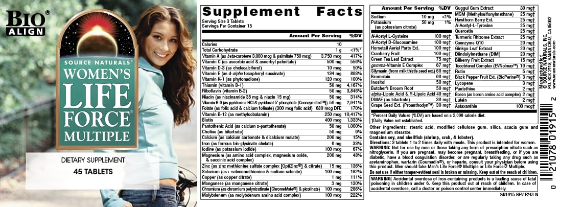 Source Naturals Women's Life Force Multiple Tablets, 45 Tablets