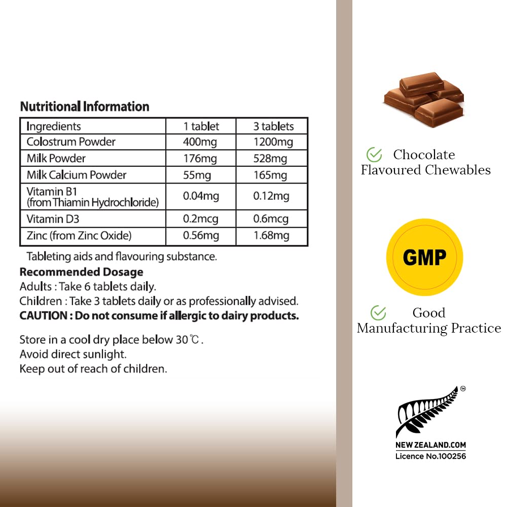 Hi Well Pure & Natural New Zealand Grass-Fed Colostrum Choco Milk Tablets, 150