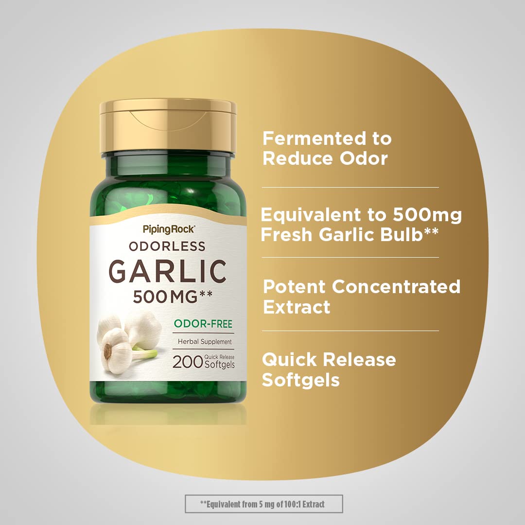 Piping Rock Odorless Garlic Softgels, 200 Count