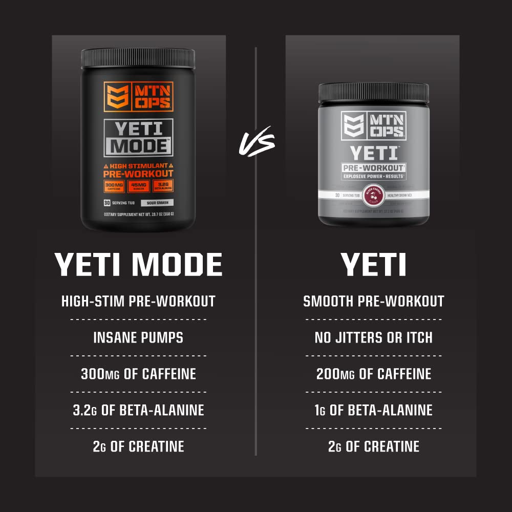 MTN OPS Yeti Mode High Stim Pre-Workout with Creatine Sour Smash Powder 19.7 Servings