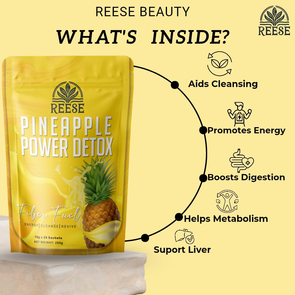 REESE Pineapple Power Detox - Cleansing Drink - All Natural Premium Ingredients - Powder, 11.15 Ounce