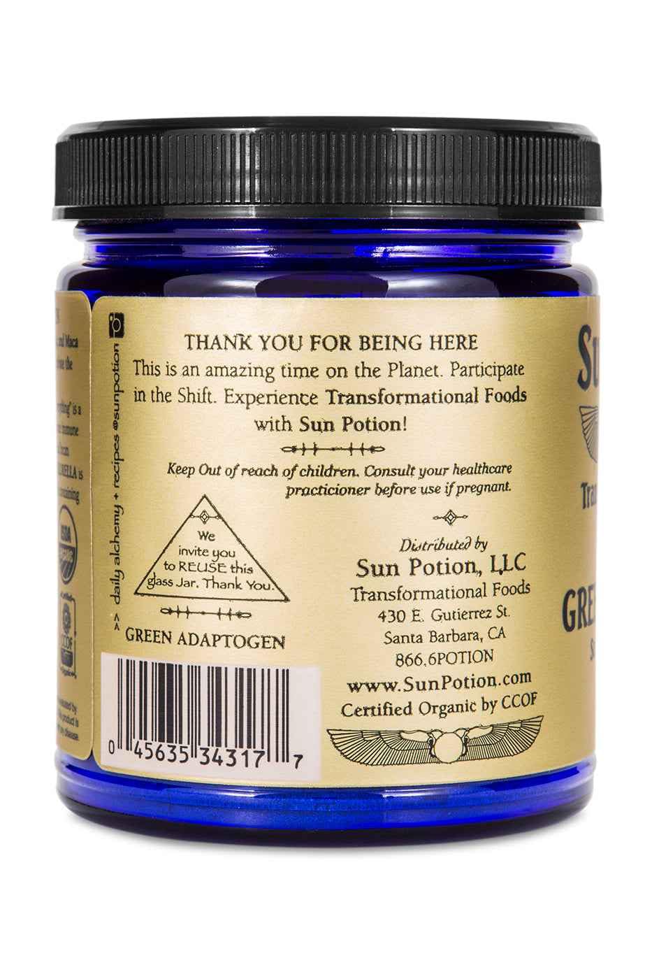 Sun Potion Green Adaptogen Superfood Powder (Organic Maca, Suma Root & Chlorella Blend) 3.89 Ounce