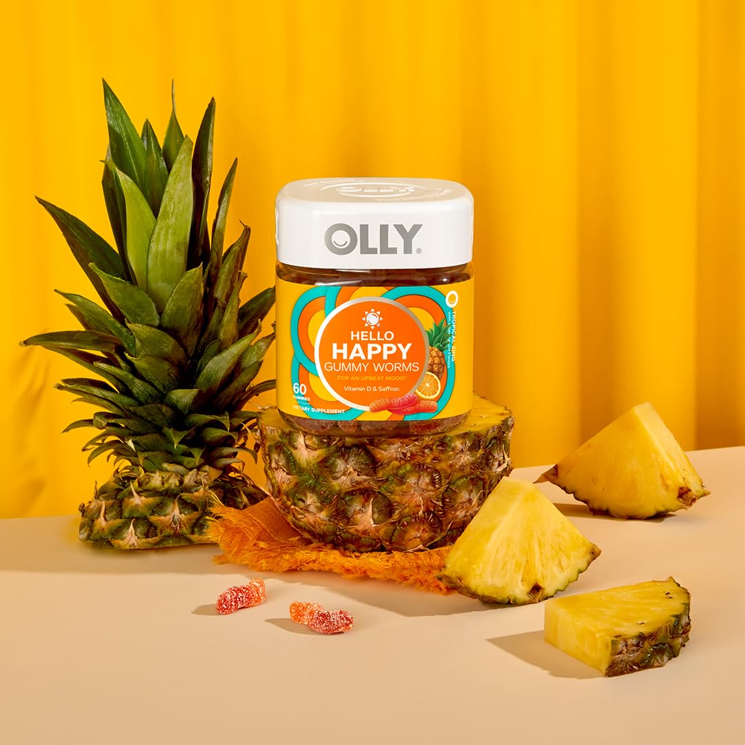 OLLY Hello Happy Gummy Worms Mood Support Gummies, 60 Count