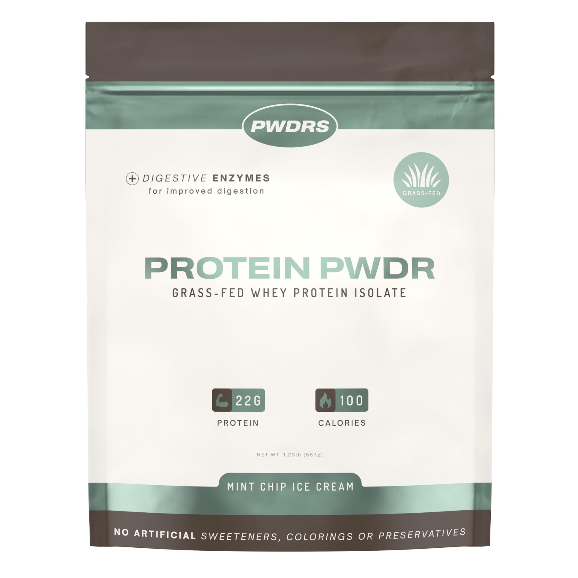 PWDRS 100% Grass-Fed Whey Protein Isolate Protein Powder, 22 g Protein, Mint Chip, 1.25 lbs