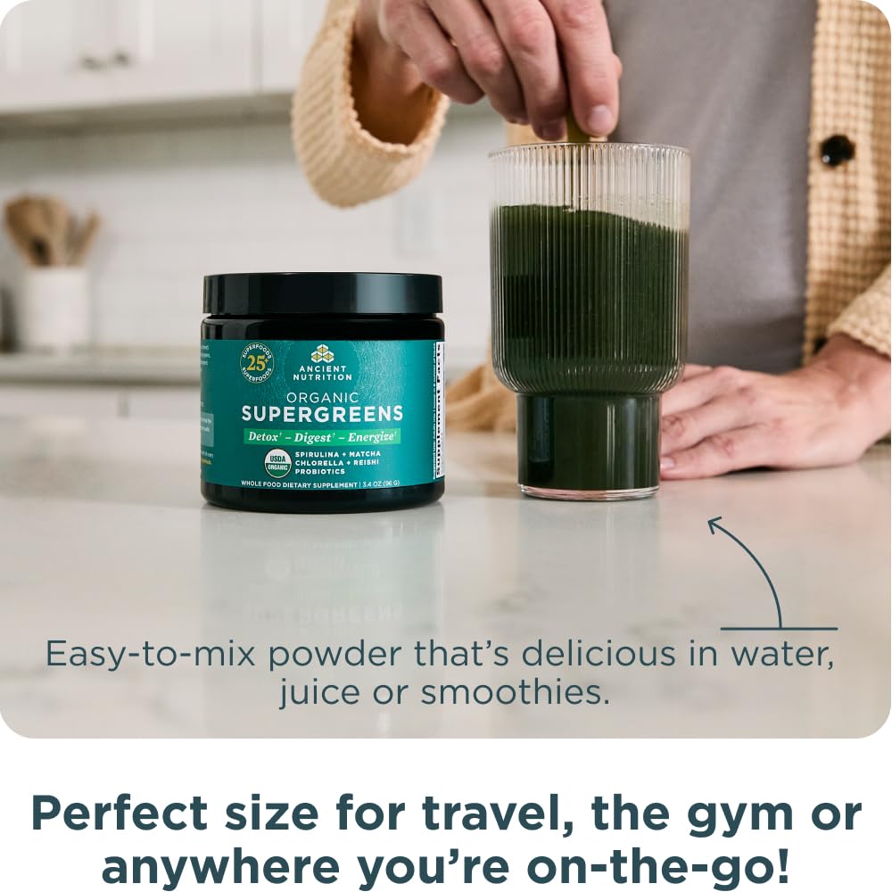 Ancient Nutrition Organic SuperGreens Powder with Probiotics 3.4 oz