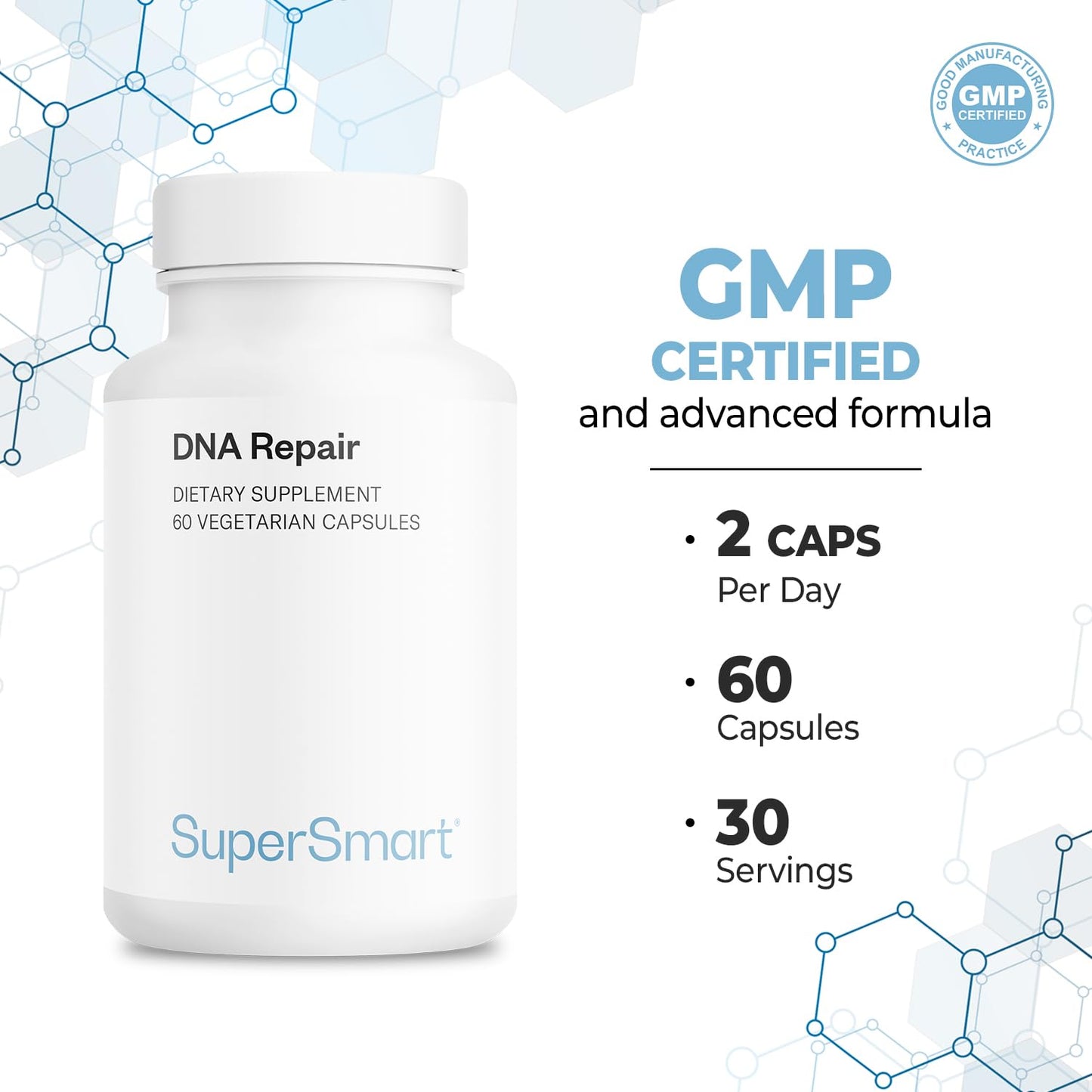 Supersmart DNA Repair (Advanced Formula) with AC-11, Sulforaphane Glucosinolate, SOD Gliadins Complex High Potency Antioxidant Supplement 60 Capsules