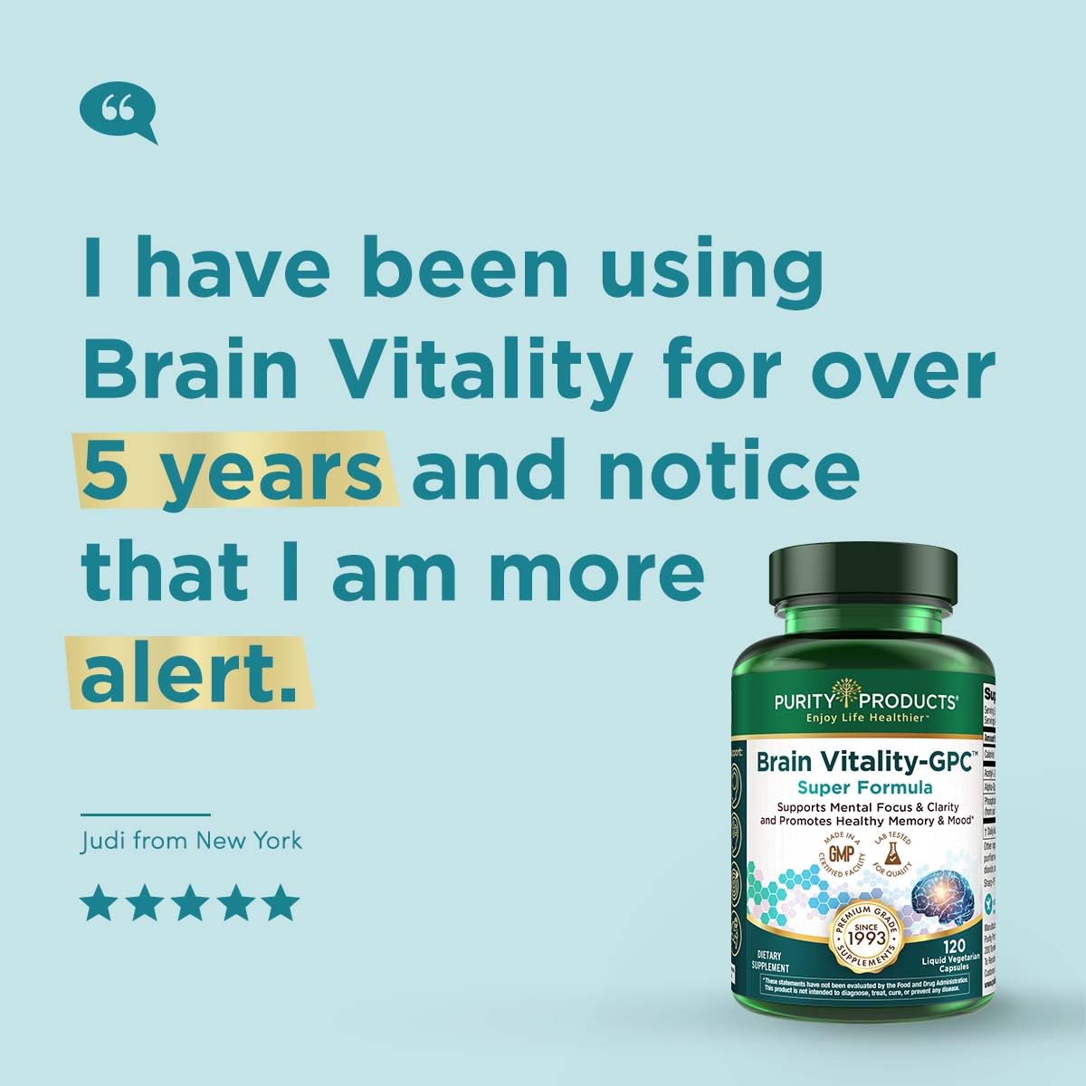 Purity Products Brain Vitality-GPC Super Formula Acetyl-L-Carnitine HCI + Alpha GPC + Phosphatidylserine - Supports Normal Concentration and Mental Clarity, 120 Capsules
