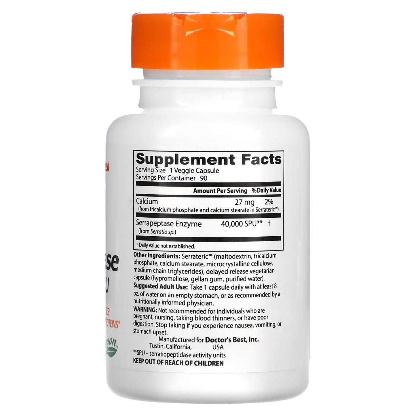 Doctor's BEST Serrapeptase 40000 Units Capsule, 90 Count