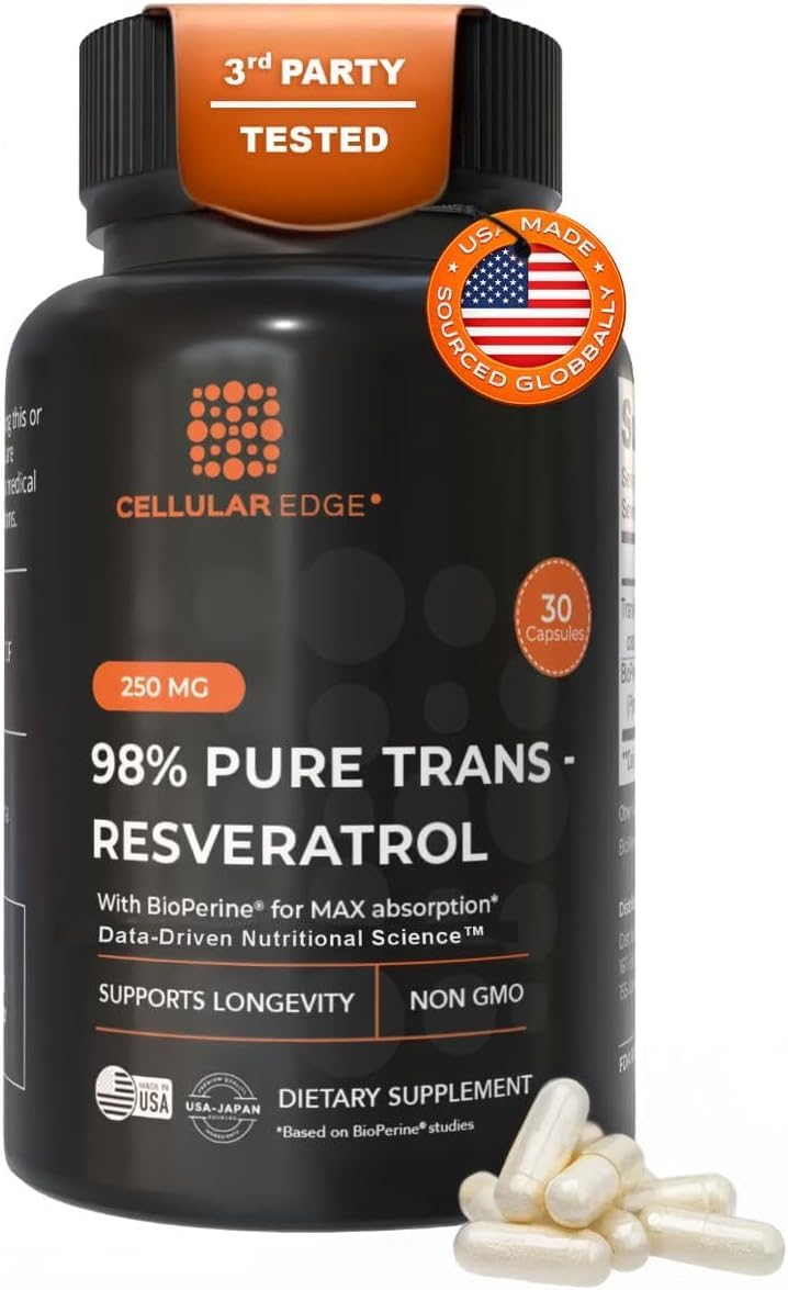 CELLULAR EDGE Trans-Resveratrol 250mg Capsule, 30 Capsules